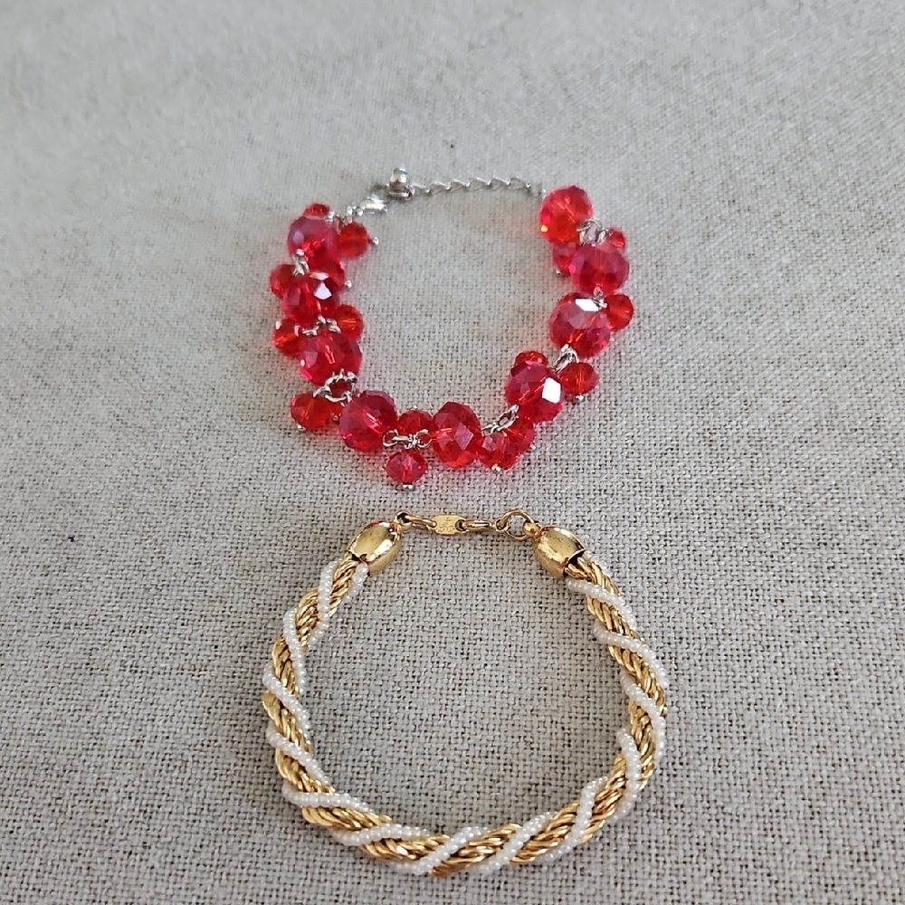 Elegant Gold and Red Beaded Bracelet Set